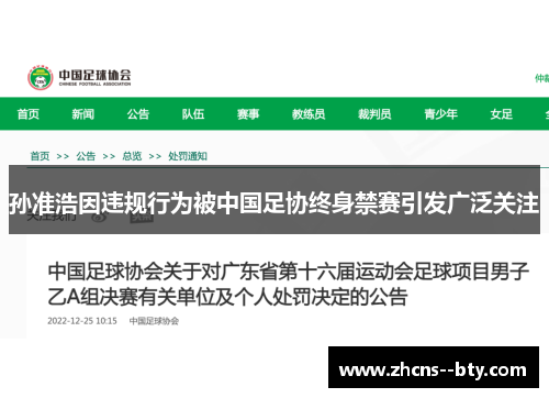 孙准浩因违规行为被中国足协终身禁赛引发广泛关注
